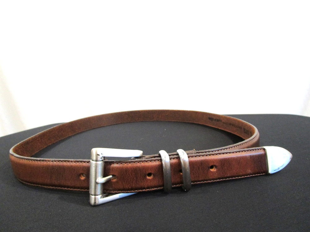 VTG Billy Belts California Brown Leather 4 Pc Silver Buckle Men Sz 36, 34"-38"